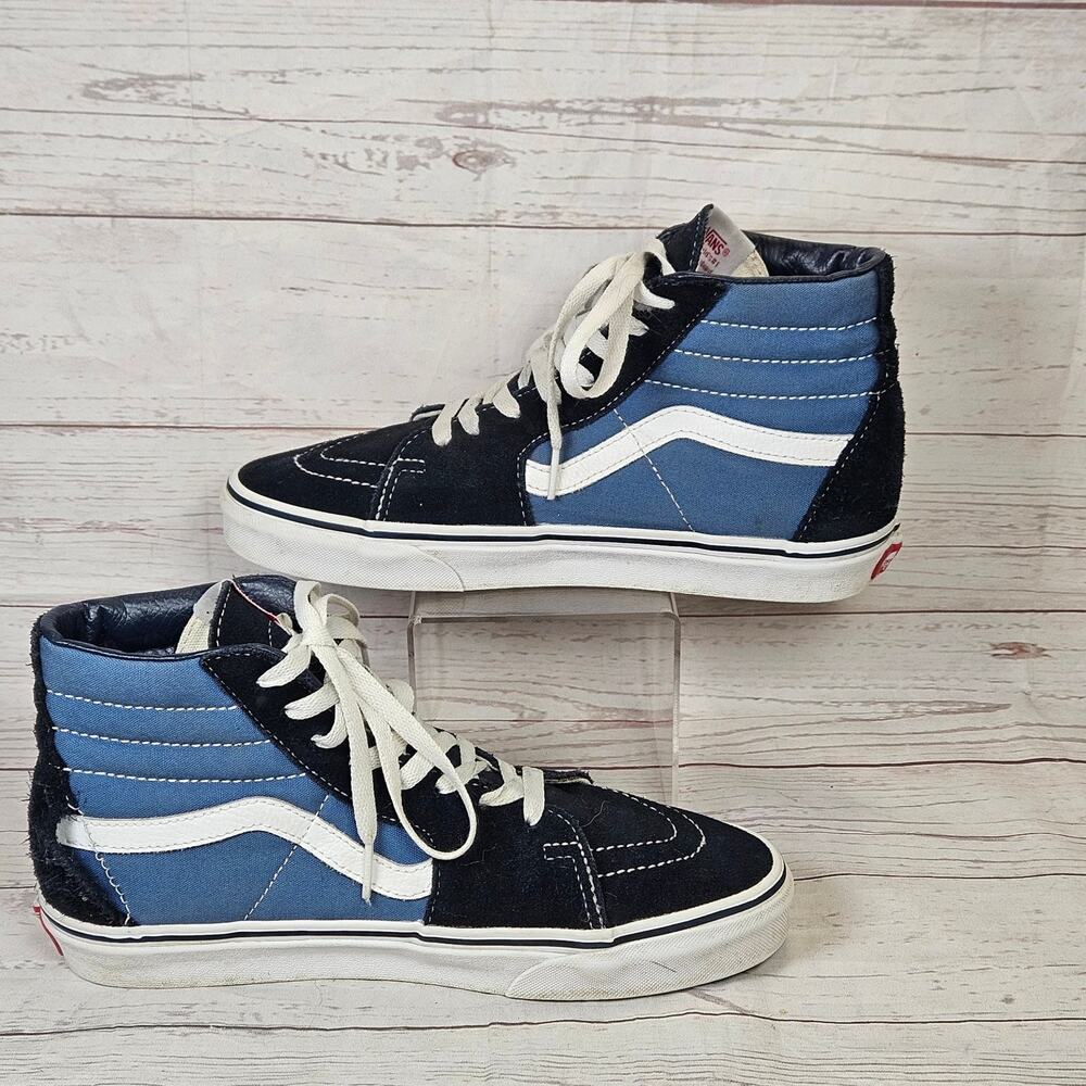 Vans Sk8-Hi High Top Sneakers Men's Blue Black White US 8 Suede Canvas Lace Up - Picture 2 of 8